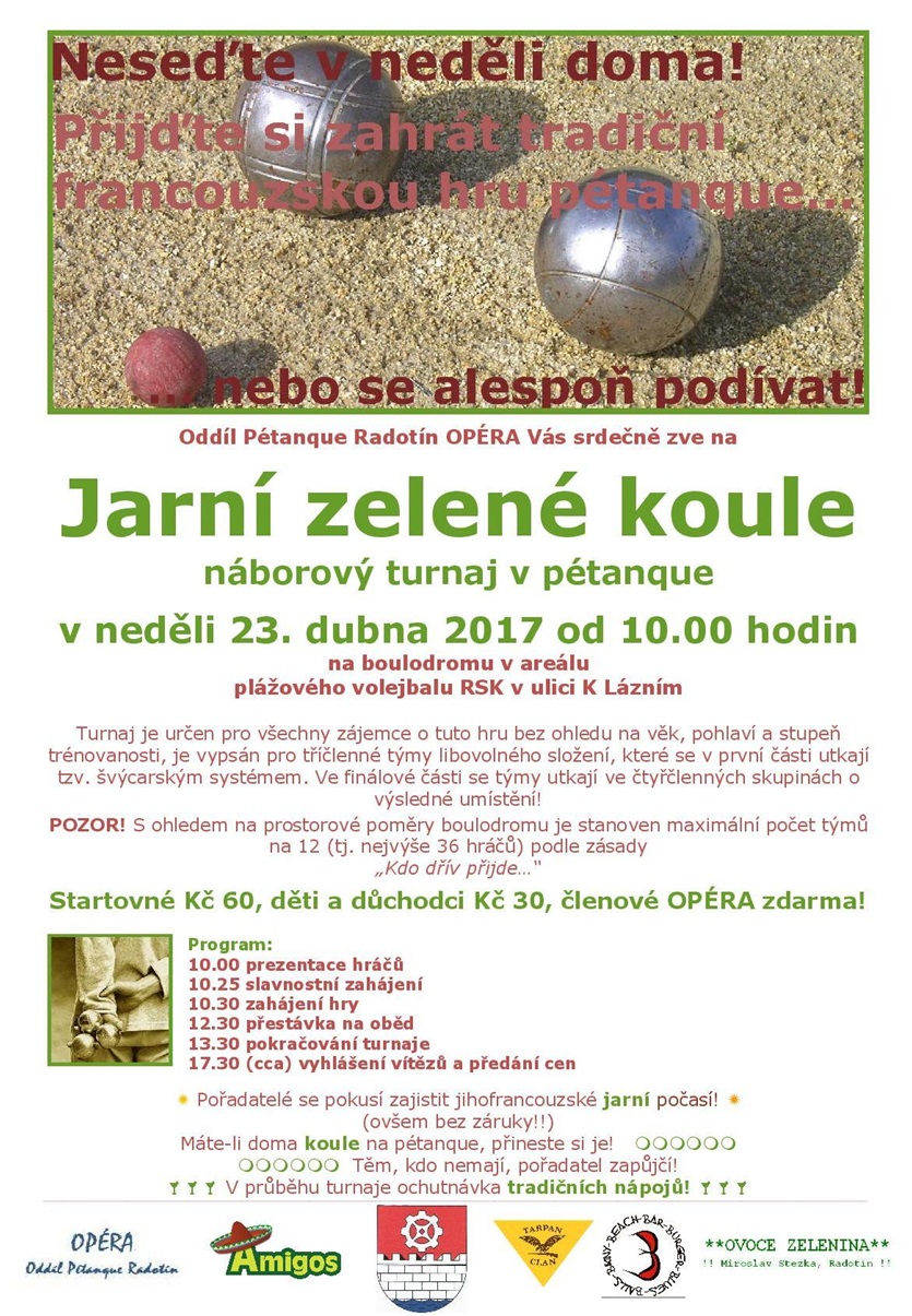 Pozvánka na turnaj v pétanque - Jarní zelené koule