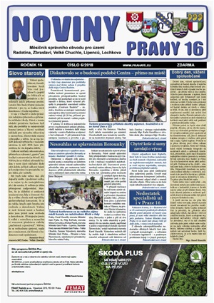 Titulní strana Novin Prahy 16, červen 2018