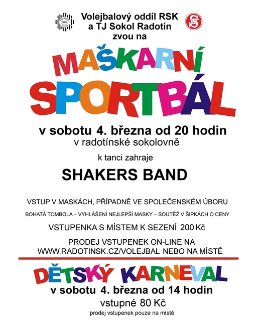 Pozvánka na Maškarní sportbál a dětský karneval, 4.3.2023