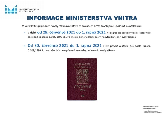 Celorepubliková odstávka systému pro vydávání občanských průkazů a cestovních pasů od 29.7. do 1.8. 2021