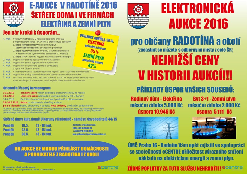 Plakát k elektronické aukci plynu a elektřiny